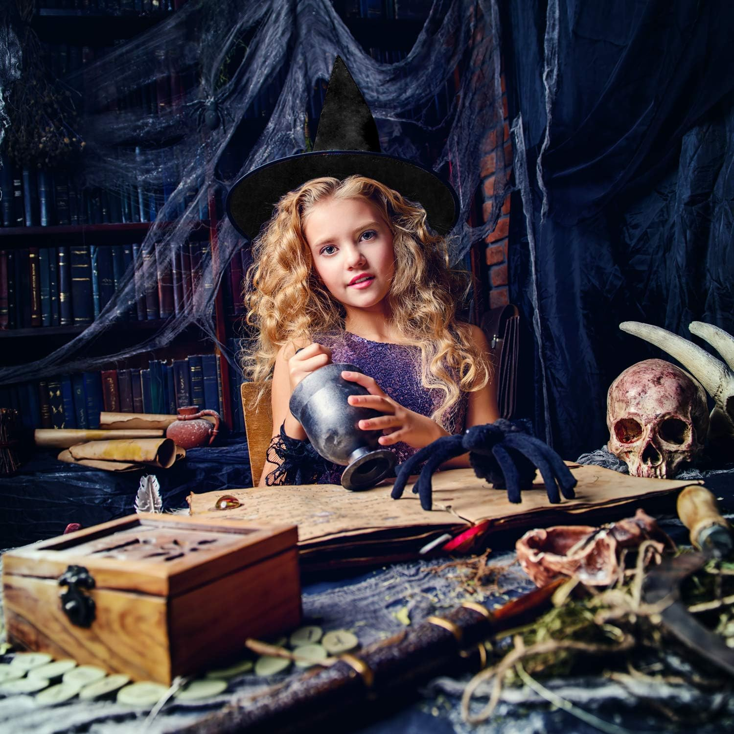 Elcoho 12 Pieces Halloween Costume Witch Hat with 100 Yards Hanging Rope for Halloween Yard Decoration image number 6