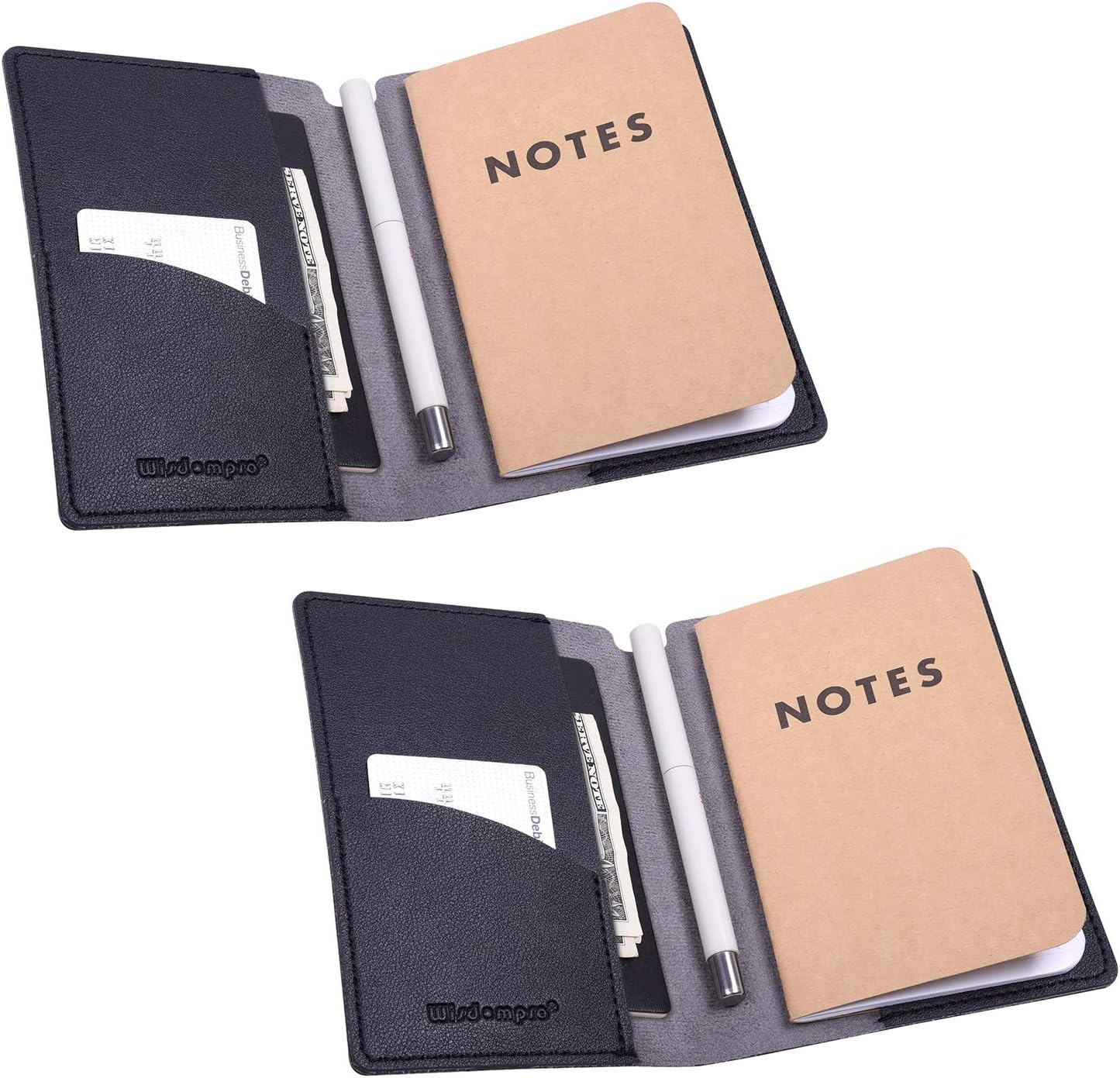 Journal Cover, 2 Pack Wisdompro PU Leather Notebook Cover for Field Notes, or Other 3.5" X 5.5" Pocket Notebooks - Black