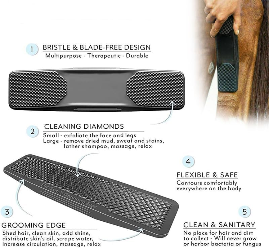 AIMALL Horses Dogs Grooming Brush 6-In-1 Shedding Grooming Massage Kit Neat Pet Comb, Durable Rubber Comb, 9X2.56 Inches, Black image number 1