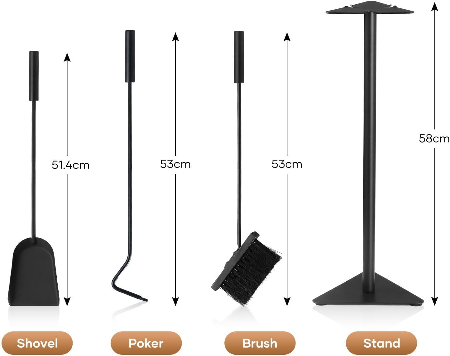 4PCS Fireplace Tool Set Firepit Accessories Poker Fire Shovel Brush Stand Black Cast Iron
