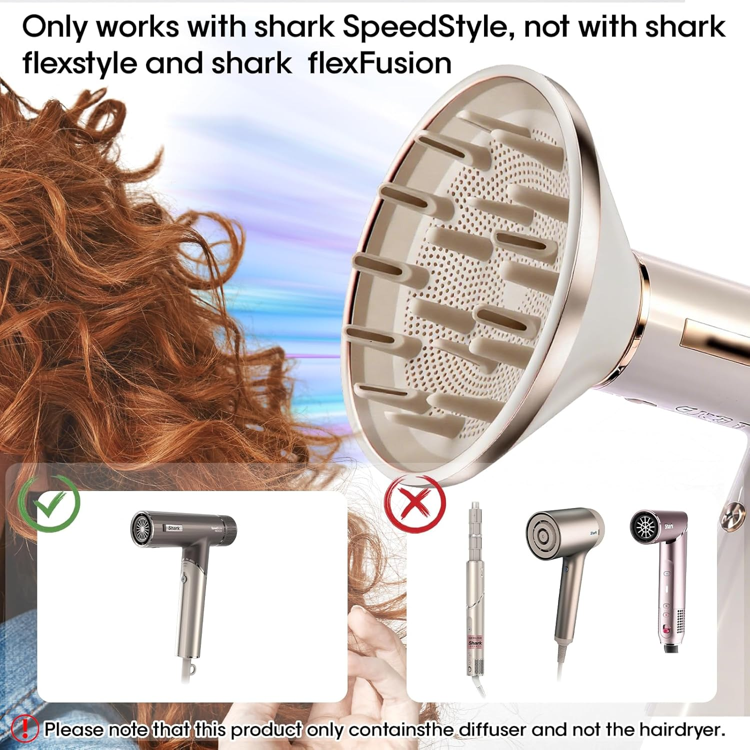 GENCAM Hair Dryer Diffuser for Shark Speedstyle/Speedstyle Pro, Diffuser Attachment for Shark Hair Dryer HD332 HD731 HD301 HD542 HD732 HD331 image number 3
