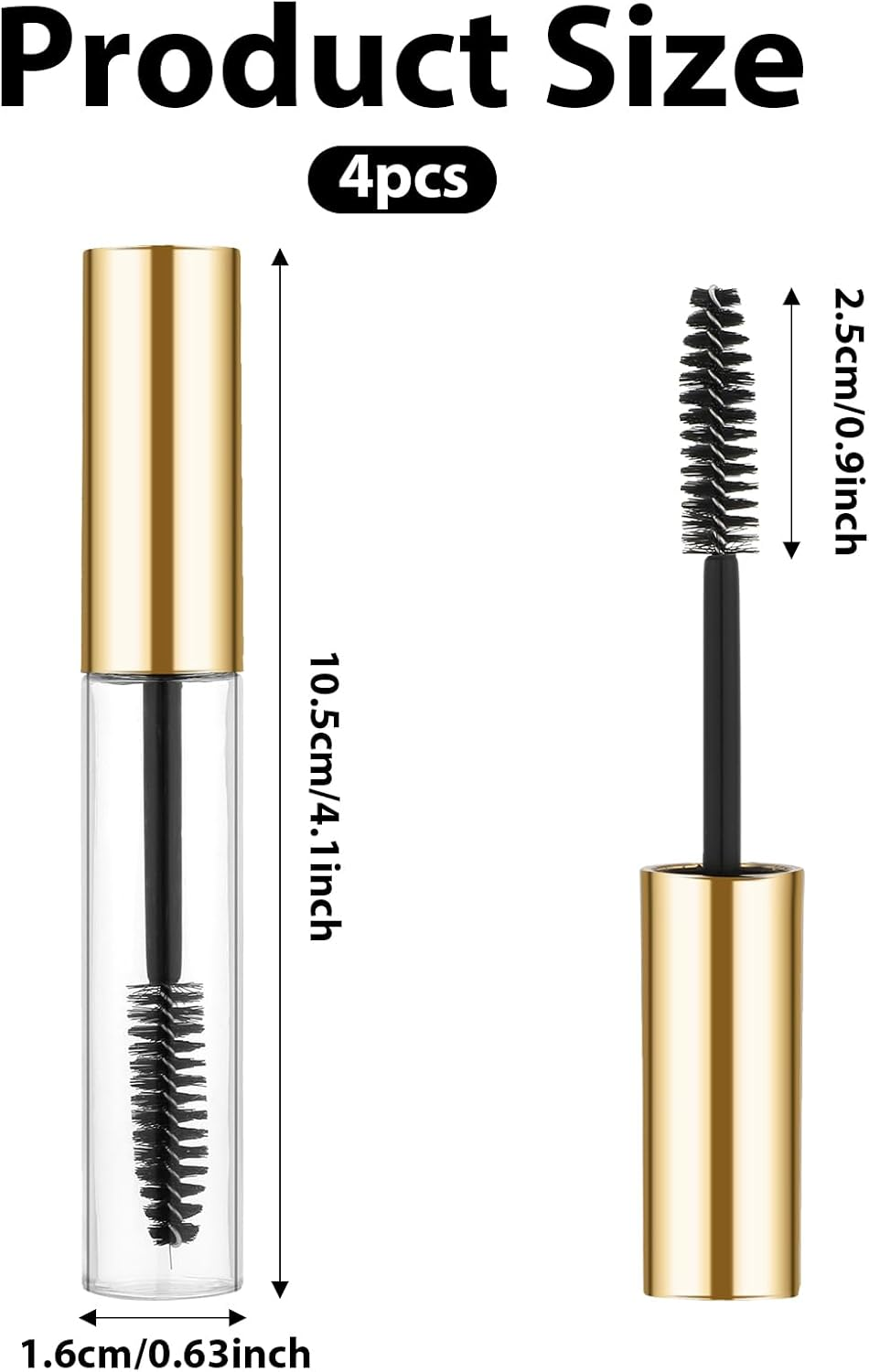 4 Pieces 10ML Empty Mascara Tube and Wand, Plastic Lip Gloss Containers Tubes Refillable Eyelash Serum Applicator Clear Eyelash Cream Dispensers Travel Castor Oil Cosmetic Containers Bottles image number 3