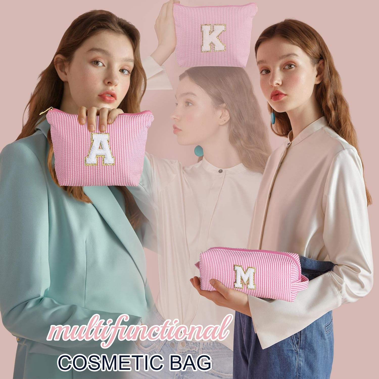 Parima Gifts for Girls - 2Pcs Initial Makeup Bag for Girls Cosmetic Bag Makeup Bag Cosmetic Travel Toiletry Bag for Girls Personalized Birthday Gifts for Her Women Girlfriend Teenager Girls Gifts image number 7