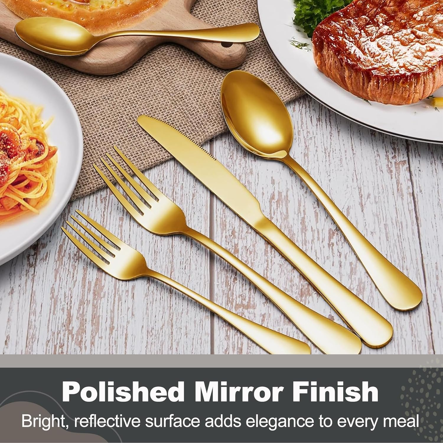 SHEUMNT Gold Silverware Set, Mirror Polish 40-Piece Stainless Steel Flatware Set,Kitchen Utensil Set Service for 8,Tableware Cutlery Set for Home and Restaurant, Dishwasher Safe - Rose Gold image number 5