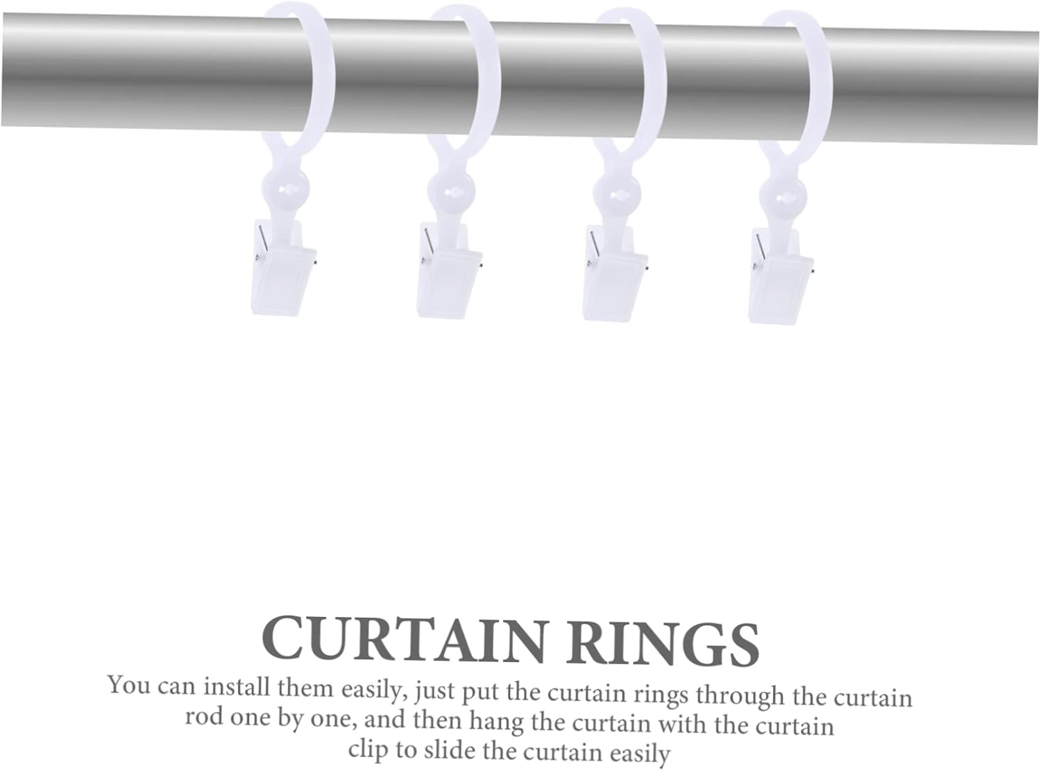 80Pcs White Curtain Rings Clips Adjustable Shower Curtain Rings Sturdy Window Drapery Clips Household Rod Accessories for Bathroom and Home Use image number 5