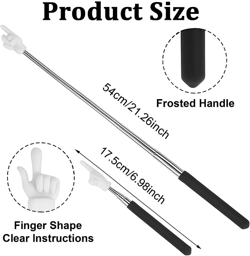 SYGELER 2-Pack Retractable Teacher Pointers - Telescopic Aluminum Whiteboard Pointers for Classroom Presentations, Kindergarten Teaching & Lectures with Safety Rubber Tip (Black) image number 4