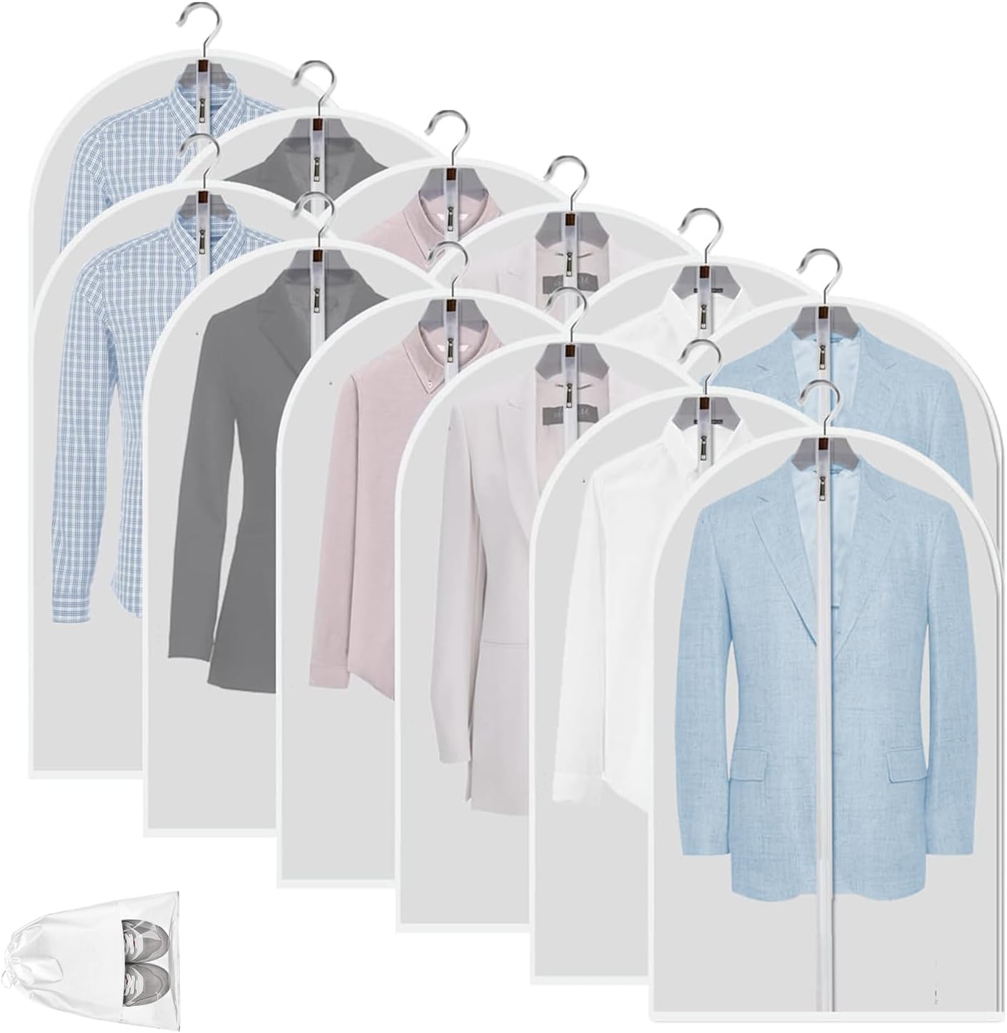 DAWNTREES Hanging Garment Bags, 12 PCS Clear Garment Bag Transparent Full Zipper Suit Bag, 60X100Cm,Clear Dust Bags,Used for Closet Clothes Storage. (12 Pack 60X100Cm) image number 5