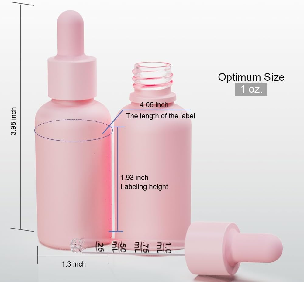 1Oz Pink Coated Glass Dropper Bottles (30ML) with Glass Eye Droppers - Pack of 6 image number 3