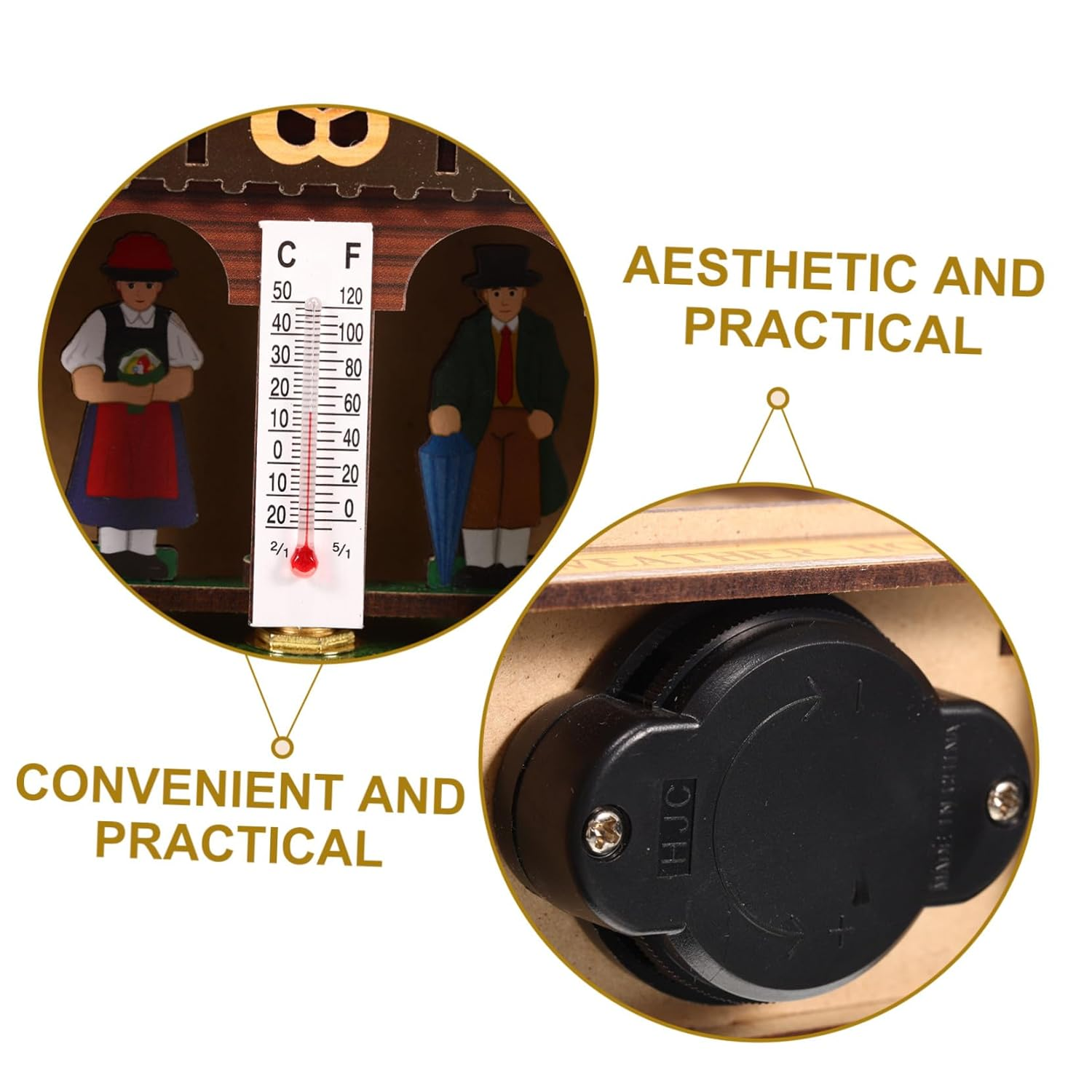 Wall Mounted Weather Station with Barometer Thermometer Hygrometer Indoor Outdoor Temperature Monitor Simple Battery Operation Wooden House Design for Home and Patio image number 4