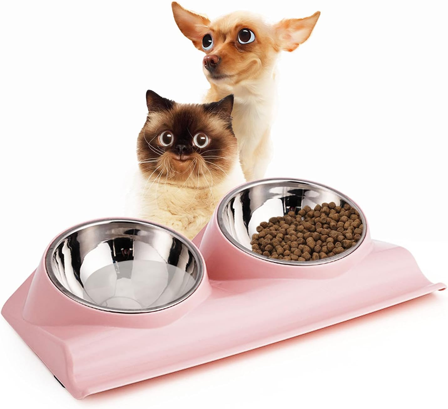 Cat Bowls Double Raised Cat Food Water Bowls Set Tilted Cat Feeding Bowl Elevated Stainless Steel Dog Bowls with Stand for Indoor Cats and Small Dogs/29 image number 6