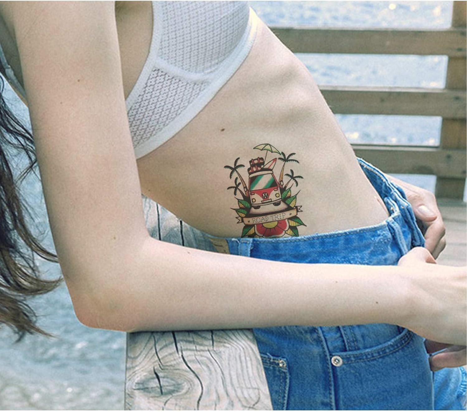 CARGEN Traditional Temporary Tattoos - Old School Vintage Classic Cool Stickers Sailor Jerry Style Flower Globe Beach Coconut Tree Skull Poker Drifting Bottle Dice Torch Temporary Tattoo Fake Tattoo image number 4