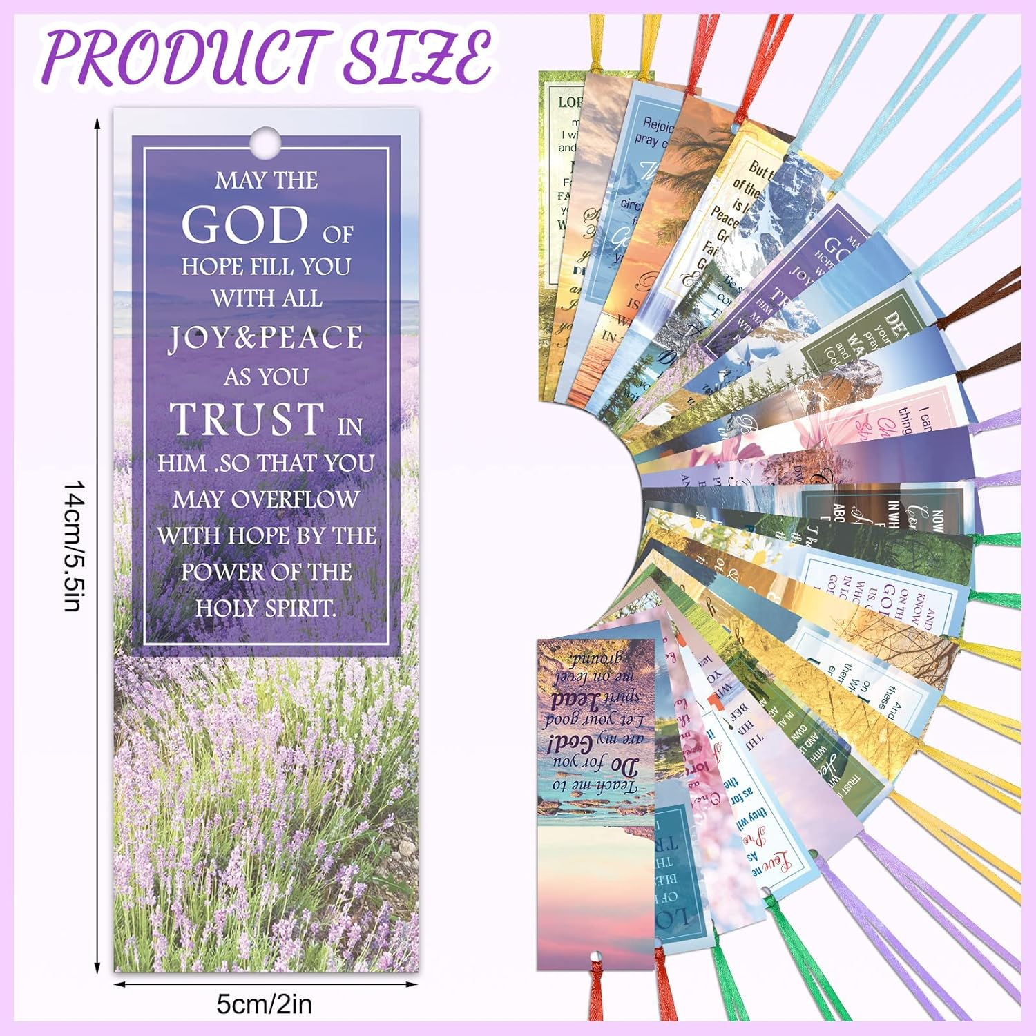 120 Pcs Bible Verse Inspirational Bookmarks Scripture Christian Motivational Bookmarks Encouragement Verse Page Marker with Colorful Ribbons Christmas Gifts for Women Men Church Office Supplies image number 5