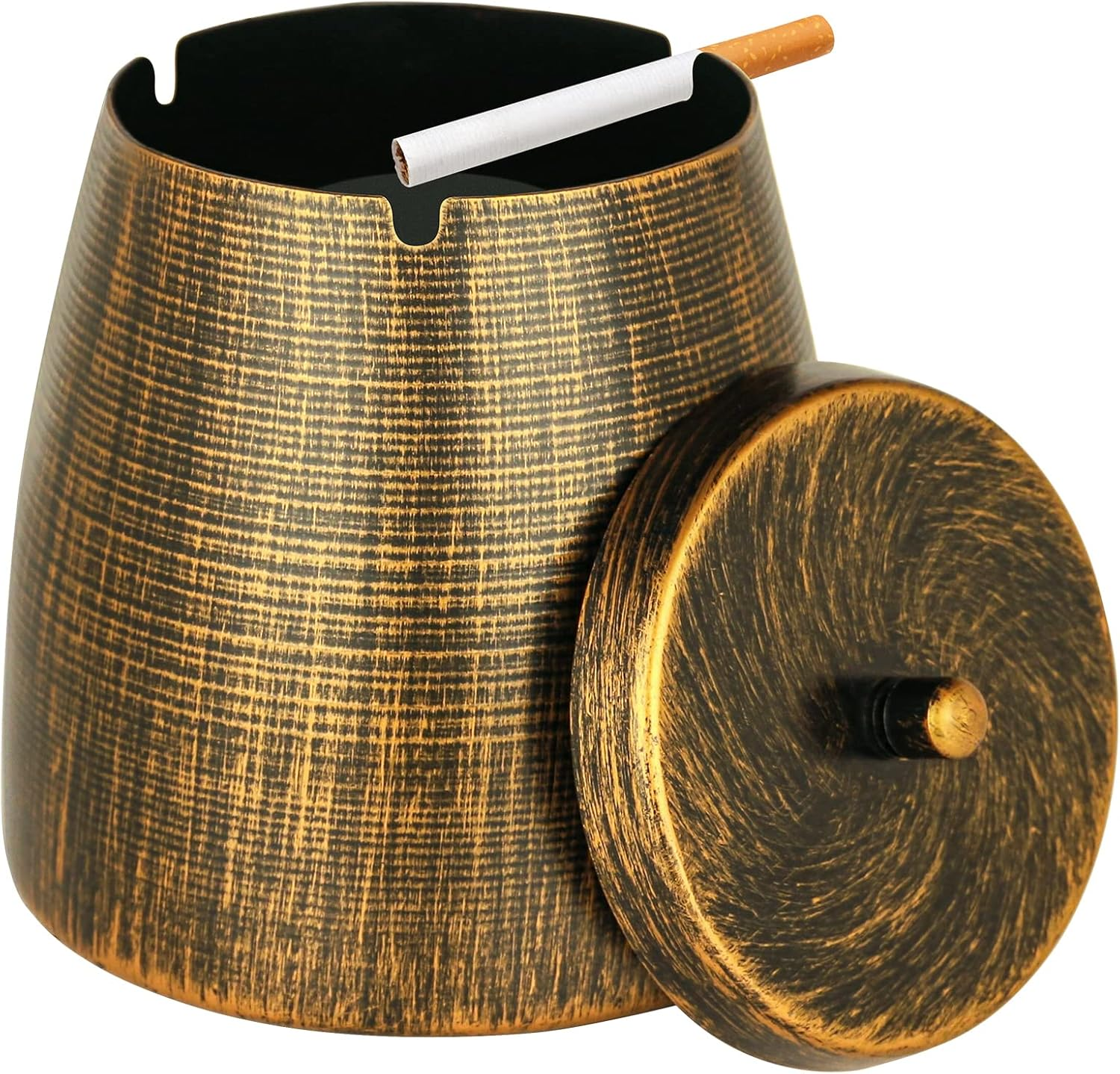 Small Retro Odorless Ashtray with Lid for Cigarettes Outdoor Rainproof,Metal Decorative Ashtray for Patio outside Home Indoors Table Decor,Copper