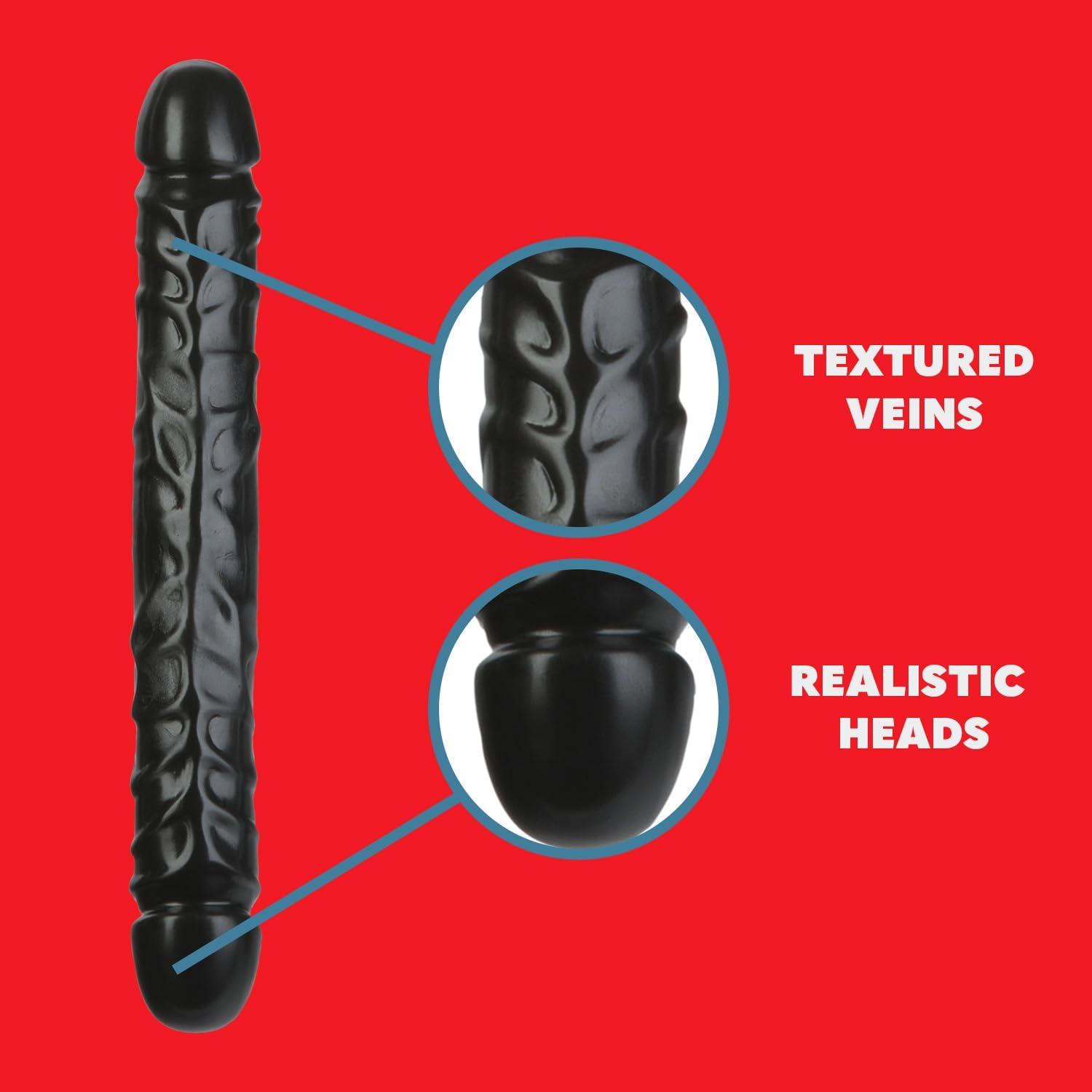 Doc Johnson Classic - Jr. Veined Double Header - 12 Inch - Double-Sided Dildo - Black - White image number 7