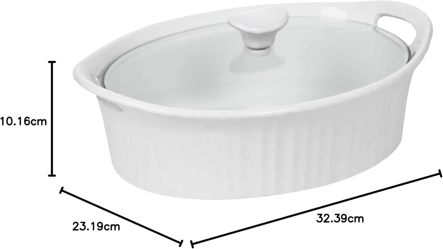 Corningware 1105935 French White III Oval Casserole with Glass Cover, 2.5-Quart