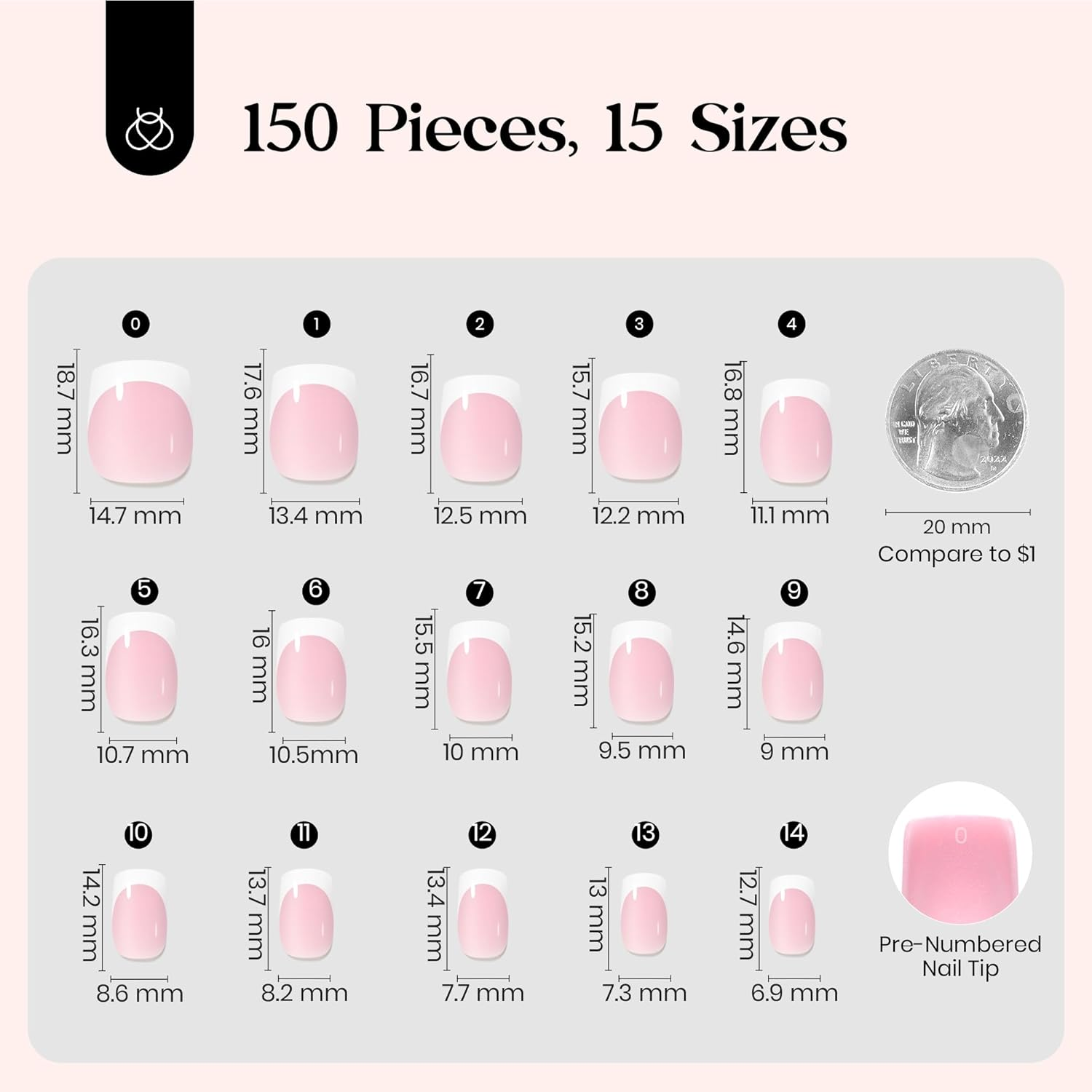 Beetles French Press on Nails 150Pcs Pink Short Square Fake Nails DIY 4 in 1 Nail Glue Pre-Applied Manicure DIY for Nail Extension