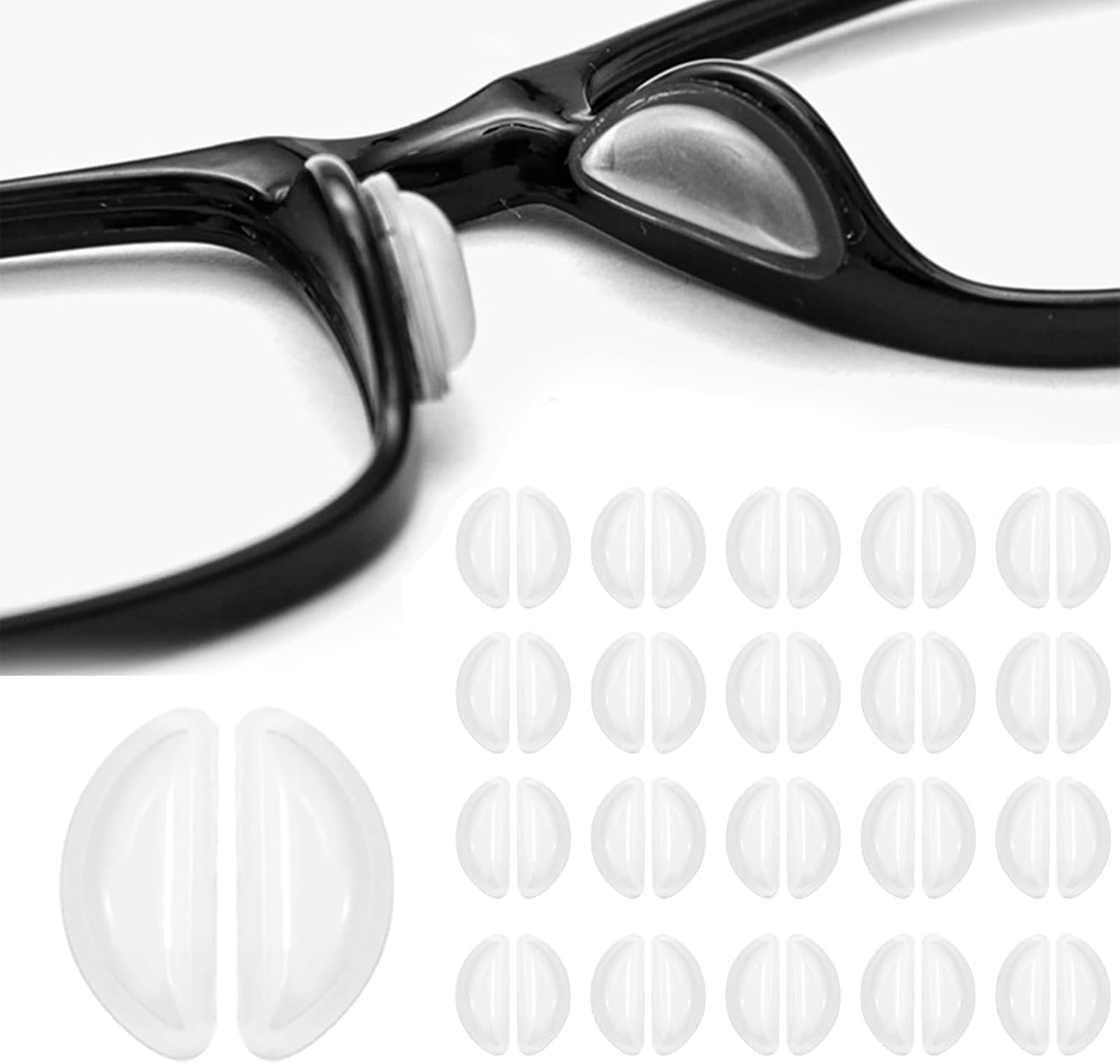 20 Pairs Silicone Nose Pads for Glasses - &zwnj;COZY CORE Ultra-Thin Comfort Grips with Strong Adhesive, Anti-Slip Air Chamber Design for Eyeglasses & Sunglasses (Clear)&zwnj; image number 2
