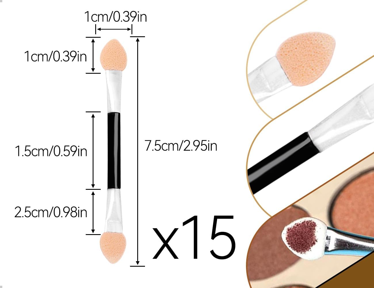 Emezddo Pack of 15 Eyeshadow Brushes, Sponge Eyeshadow Brush, Disposable Double-Sided Sponge Make-Up Applicator, Used for Parties, Weddings, Dance Events image number 3