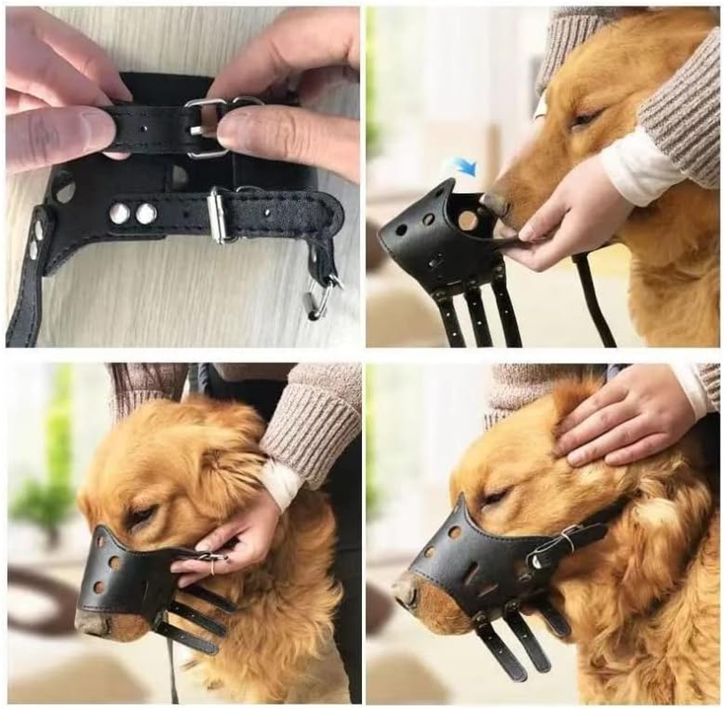 AIMALL 1PC Adjustable Leather Pet Dog Muzzle - anti Barking, Bite, and Chewing, Soft Embossed PU Material with Zinc Alloy Accessories, Ideal for Grooming & Vet Visits image number 3