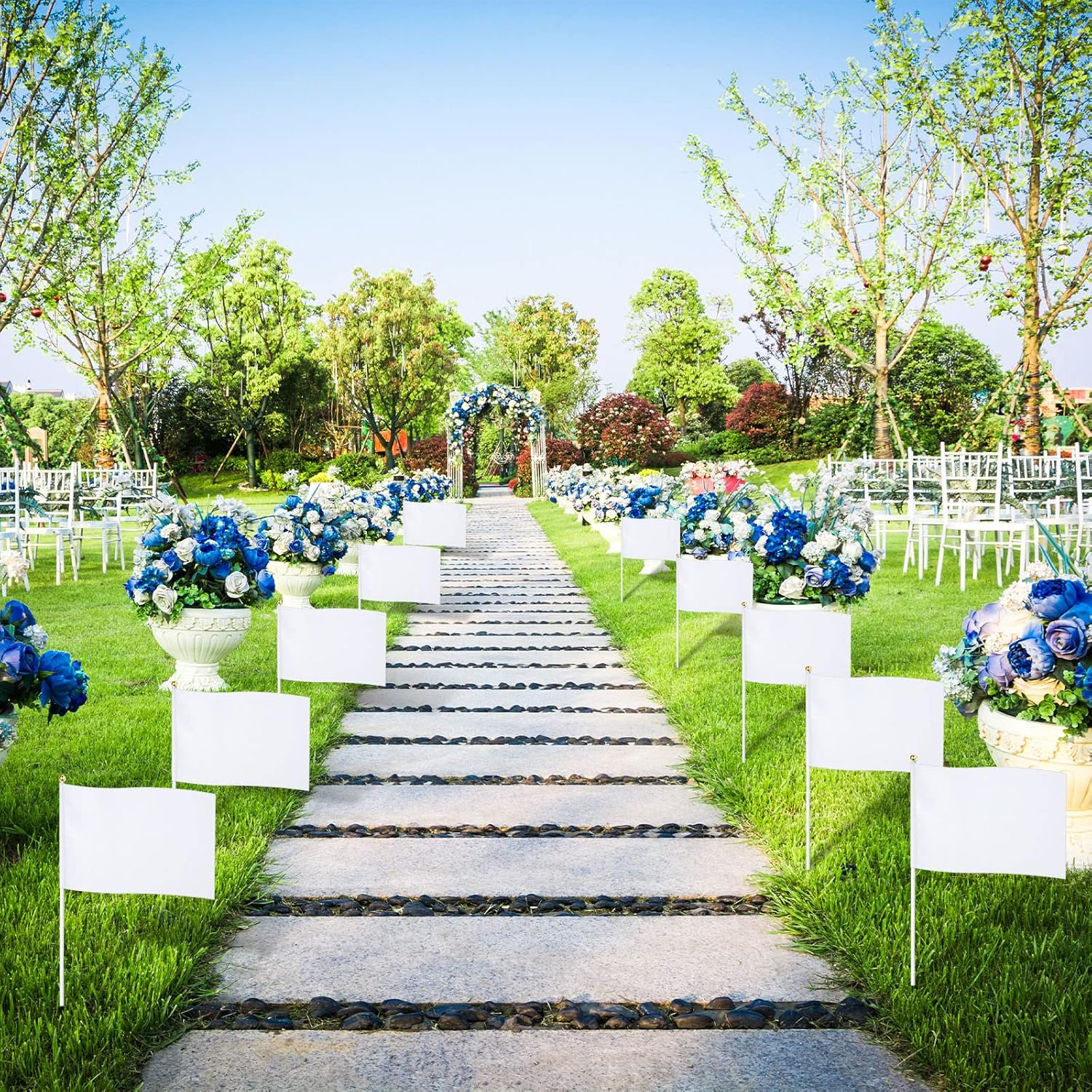 50 Pcs White Small Mini Flags Bulk Sublimation Blank Plain Hand Held DIY Miniature on Stick for Garden Car Parades Grand Opening Birthday Wedding Party Events Celebration image number 4