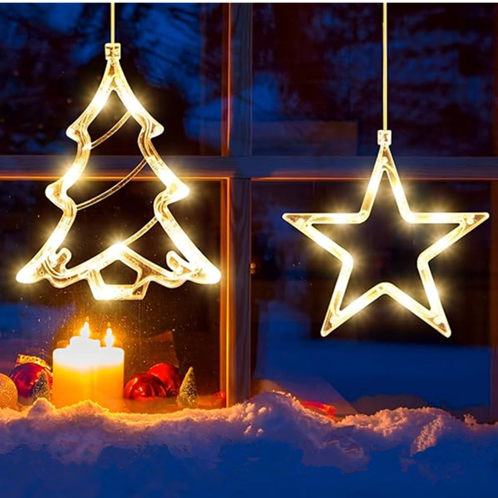 TRIXES Light up Star and Christmas Tree - 2PC Festive Wall Hanging Decor - Battery Powered image number 6