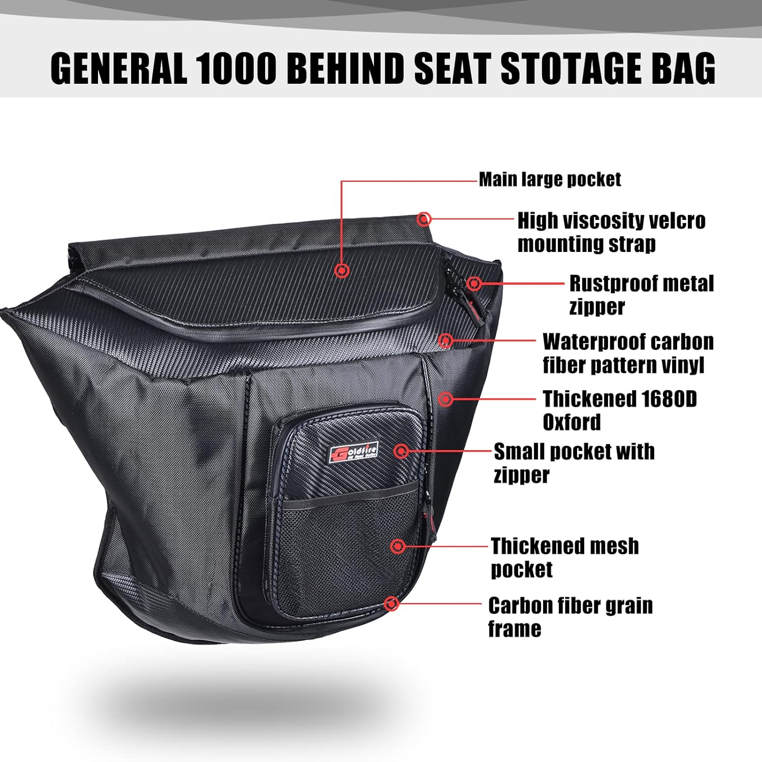 General 1000 Storage Bag, General 1000 Accessories behind Seat Storage Bag, UTV Center Seat Bag Tool Porch for Polaris General 1000/1000-4 / XP 1000 / XP 4 1000 2016-2024 (Black) image number 6
