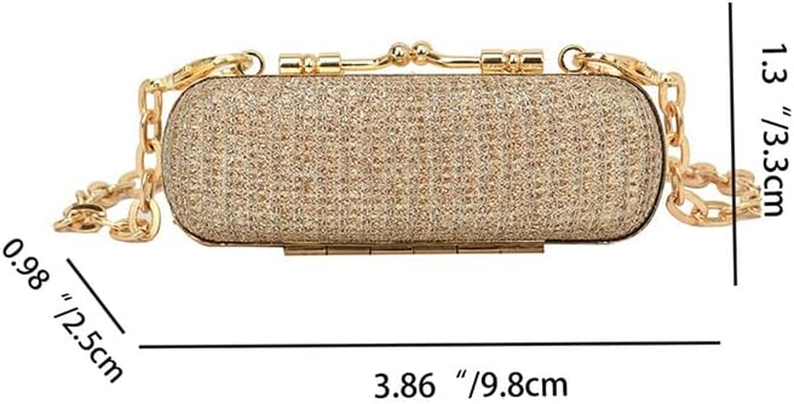 Mini Crystal Lipstick Case Bling Rhinestone Cosmetic Storage Bag with Metal Chain Lipstick Storage Holder Makeup Jewelry Case, Bling Rhinestone (Gold, One Size) image number 3