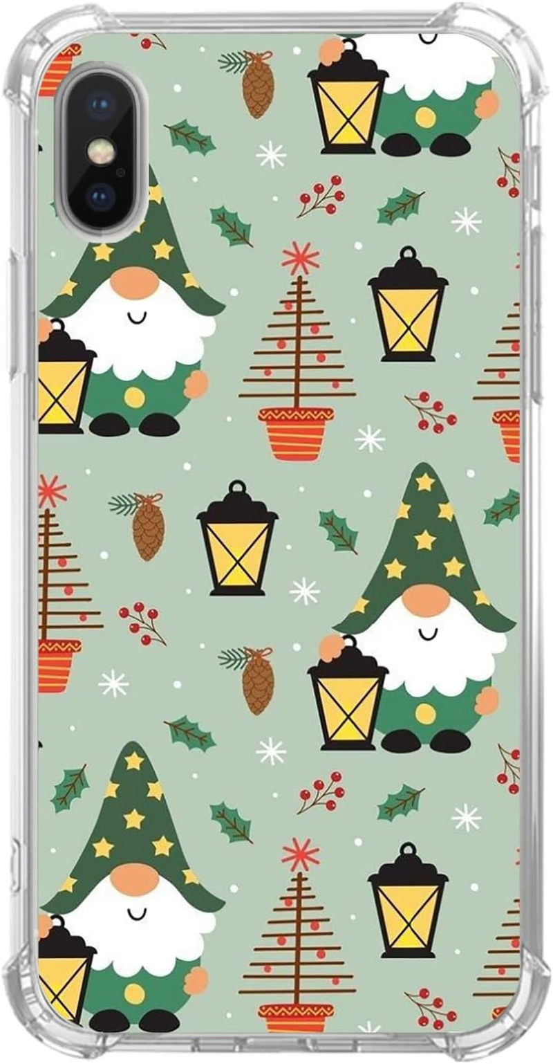 Retro Green Vintage Christmas Gnomes Case for Iphone Xs Max, Cute Cartoon Christmas Trees Snowflake Elements Pattern Case for Girls Boys Women Men, Trendy TPU Bumper Cover Case for Iphone Xs Max