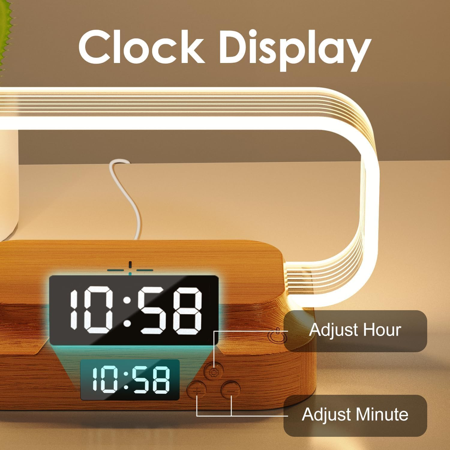 Haygem 15Wfast Wireless Charger Compact Table Lamp, Infinitely Dimmable, 3-Position Color Temperature, Clock Night Light, Use Bedroom, Office and Living Room Touch Bedside Lamp. image number 2