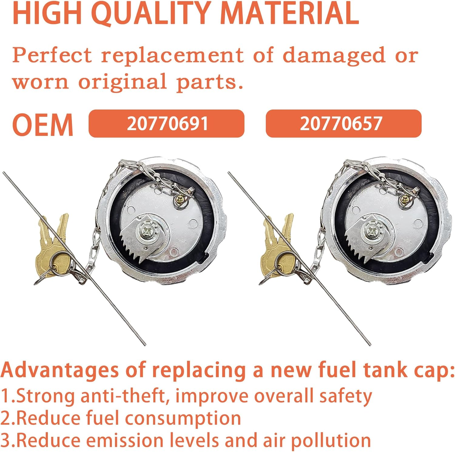 JEEFHO 2Pcs 20770691 3&Prime; Locking Fuel Cap, Truck Fuel Tank Cap Compatible with Volvo VN & VNL Heavy Duty Trucks Models, Replaces # S-23949 20511590 VOL20770691 Fuel Tank Cap (2Pcs)