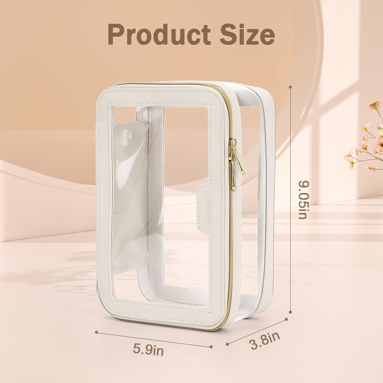 Soimeat Clear Makeup Bag, Leather Travel Makeup Case Toiletry Bag, Portable Cosmetic Bag Case, Transparent Waterproof Cosmetic Organizer Storage Bag for Women, Off-White, Large, Single Bag