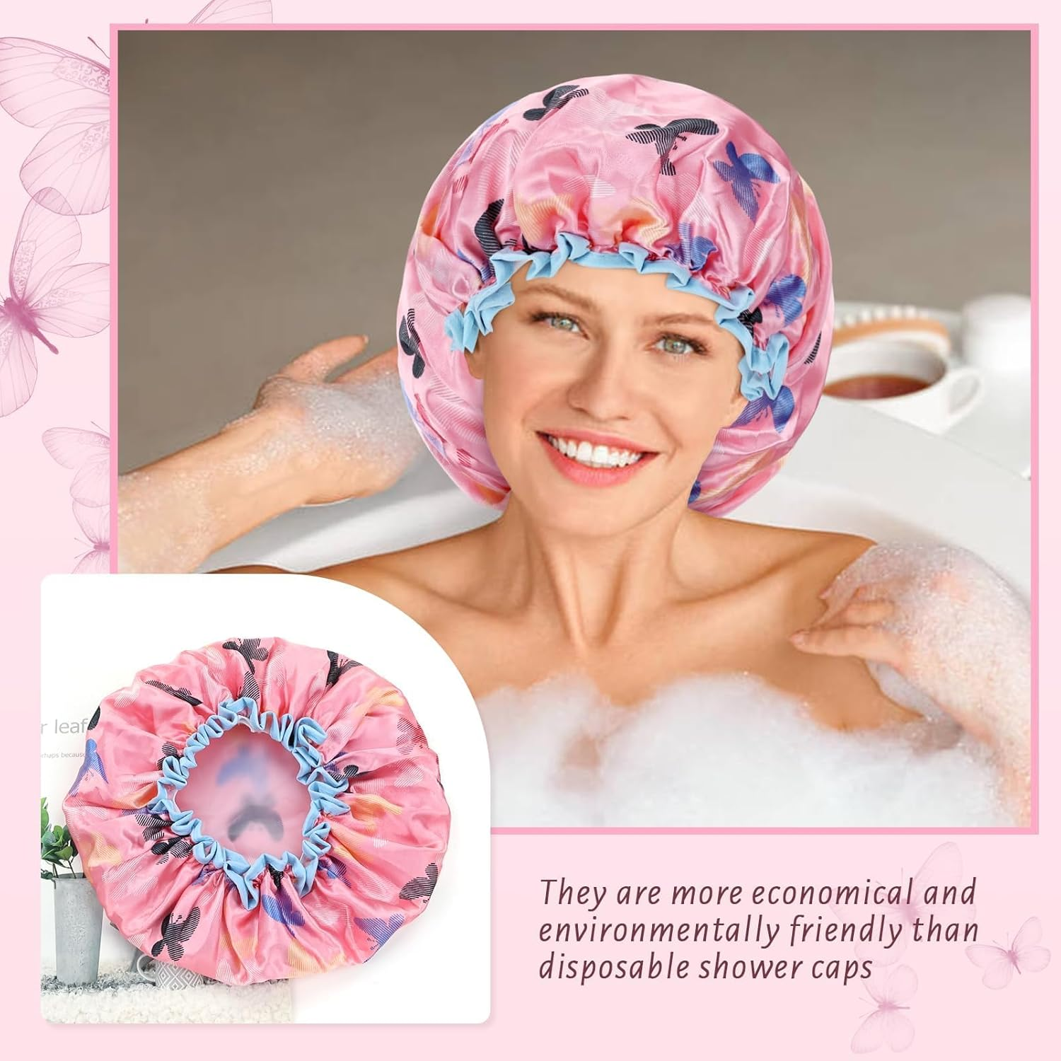 Gragra 4 Pack Waterproof Shower Caps, Reusable Thickened EVA Shower Cap for Women, Hair Caps for Showers, Dry Hair for Bathing, Swimming, SPA & Hair Dye, Fits All Hairstyles Including Long Hair & Braids image number 6