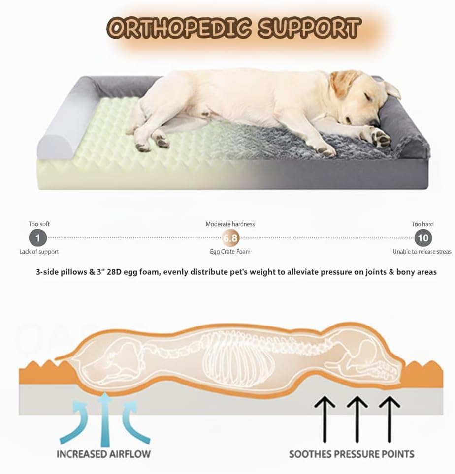 Oasis Finds Dog Beds for Large Dogs, Sofa Dog Bed Waterproof Dog Couch Bed,Memory Foam Anxiety Pet Bed Warm Mattress Cushion with Washable Cover, 90 * 80 * 16Cm