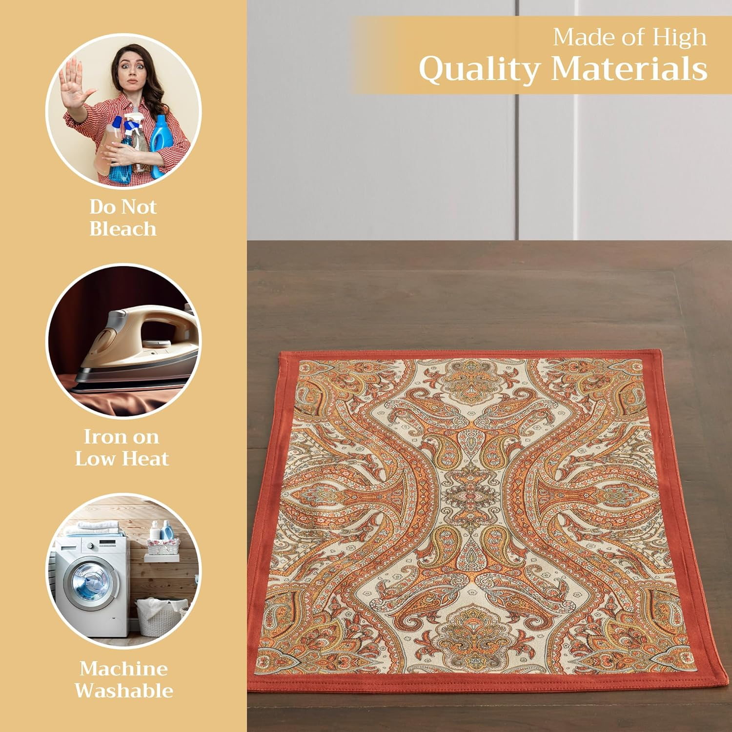 Maison D'Hermine Placemats Set of 4 100% Cotton Washable Cloth Place Mats, Reusable Table Mats for Kitchen Dining Decoration, Party, Wedding, Restaurant (Kashmir Paisley, 13" X 19") image number 5