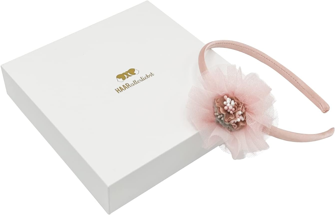 Haarallerliebst Hair Hoop (Tulle with Dots, Blue Pink) for Girls with Storage Box