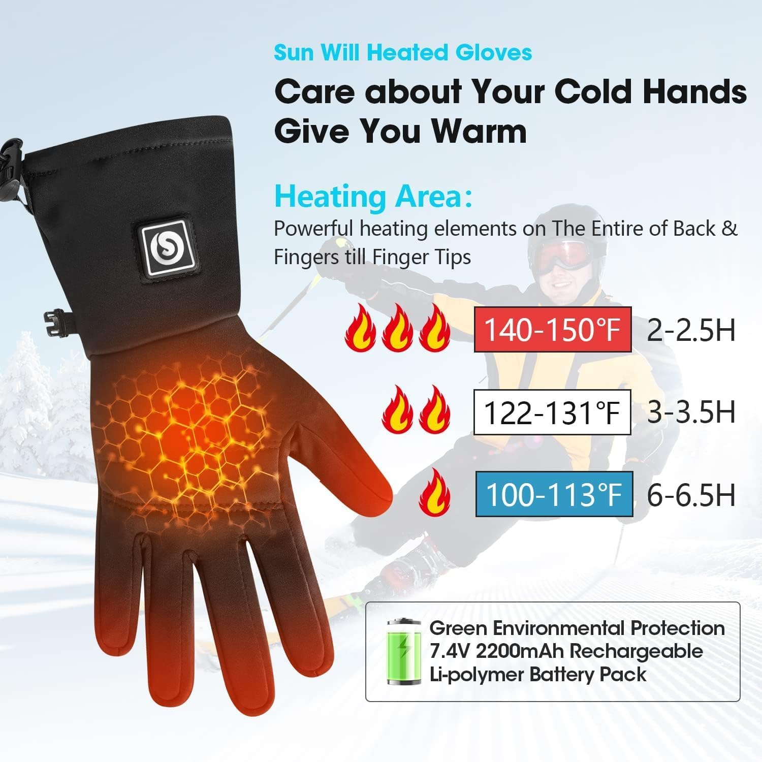 Electric Heated Gloves, Ski Gloves for Men Women, Ideal Hand Wear for Arthritis Sufferers, Ultra-Thin and Touch-Screen Compatible, Perfect for Skiing, Riding, Hiking, Cycling, Hunting image number 3