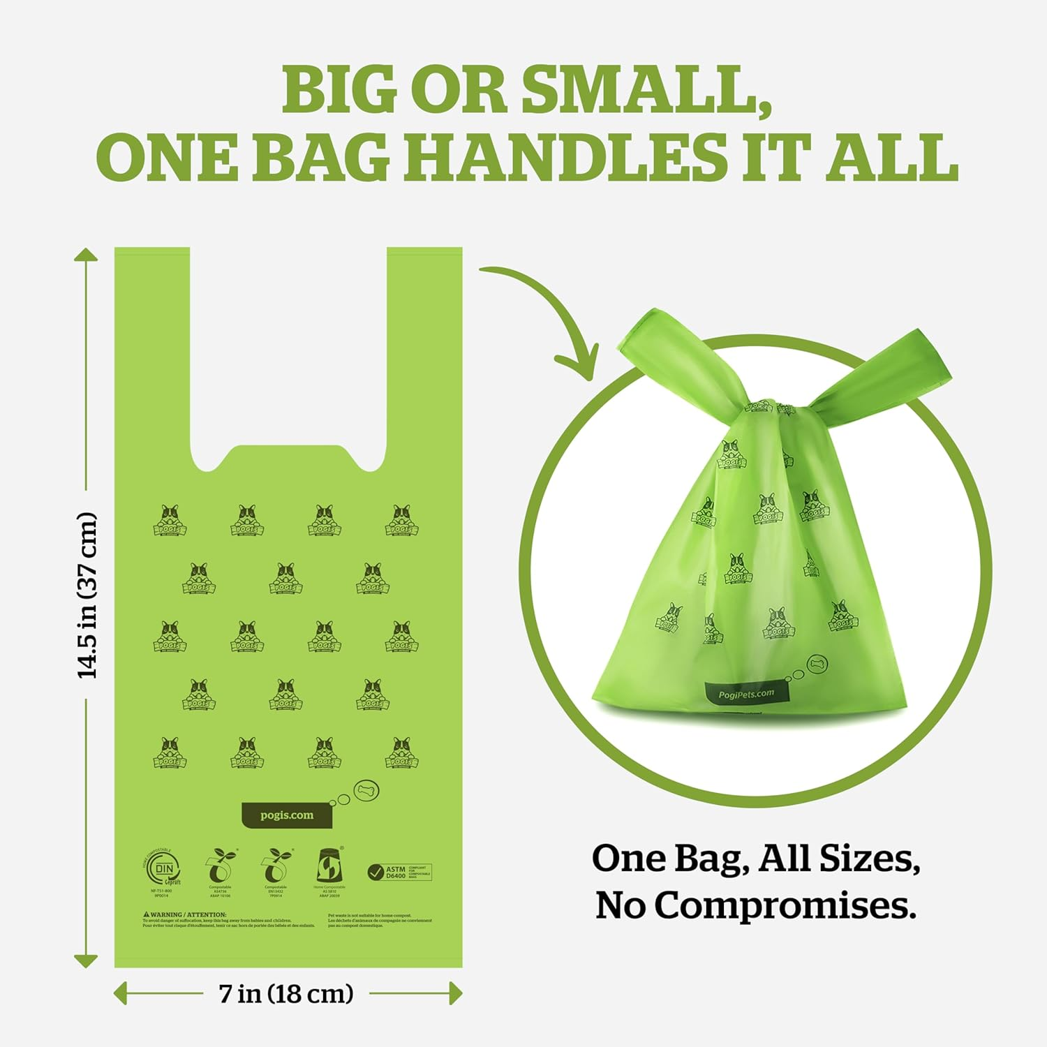 Pogi'S Compostable Poop Bags - 120 Dog Poop Bags with Easy-Tie Handles - Leak-Proof, Plant-Based, ASTM D6400 Certified Home Compostable Waste Bags for Dogs (120 Bags with Handles) image number 3