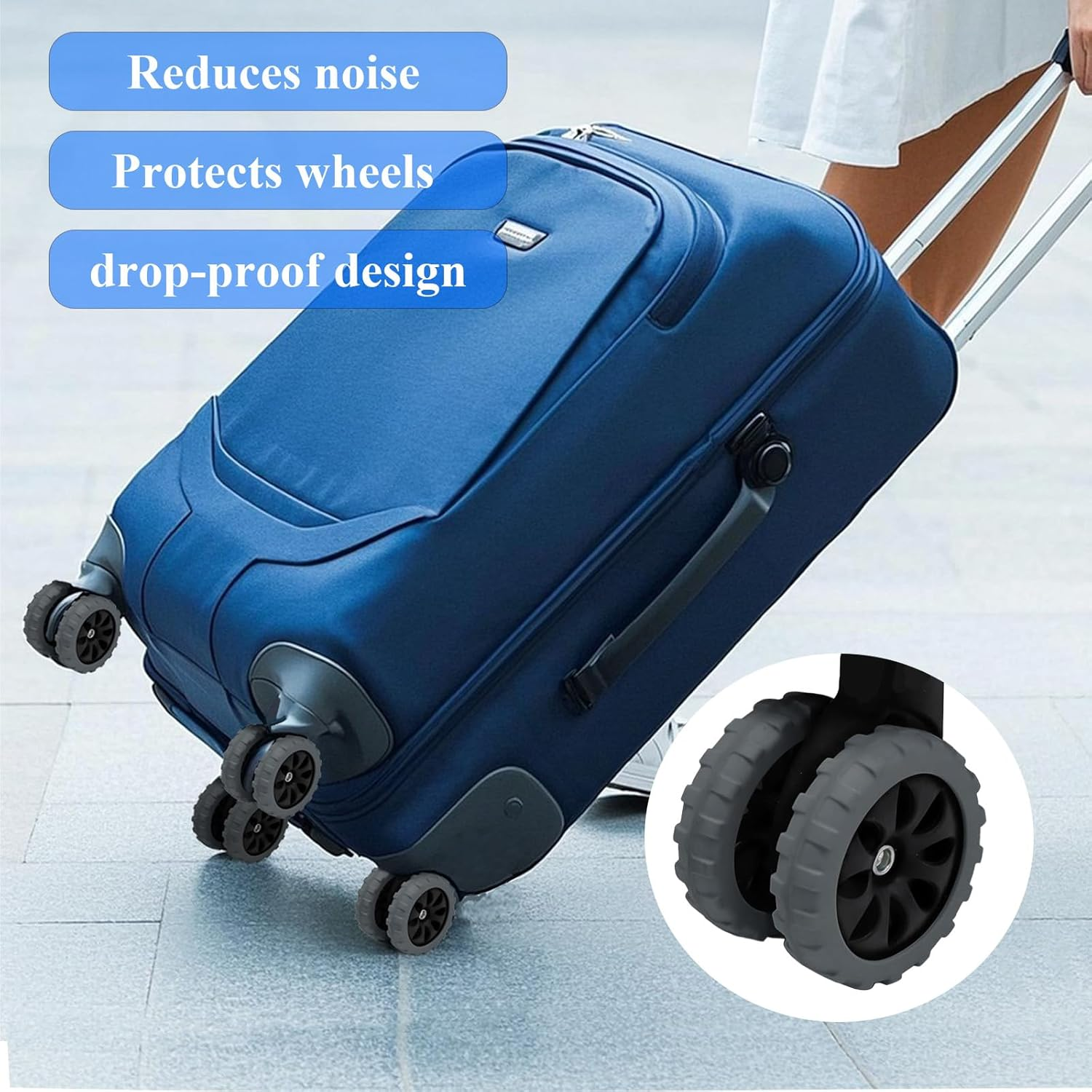 Luojinluoda Luggage Wheel Protectors Covers 8 Pieces Suitcase Wheel Protectors Designed for Luggage Protection with Black Silicone Cover Featuring Wear-Resistant Anti-Noise Properties image number 4
