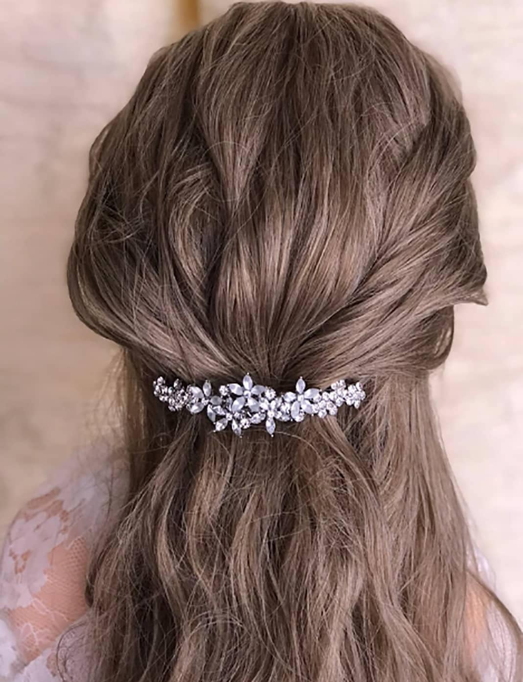 Goledwedy Hair Clips (2PCS) - Silver Rhinestone Flower Bridal Hair Accessories for Women, Hairclip for Parties & Special Occasions