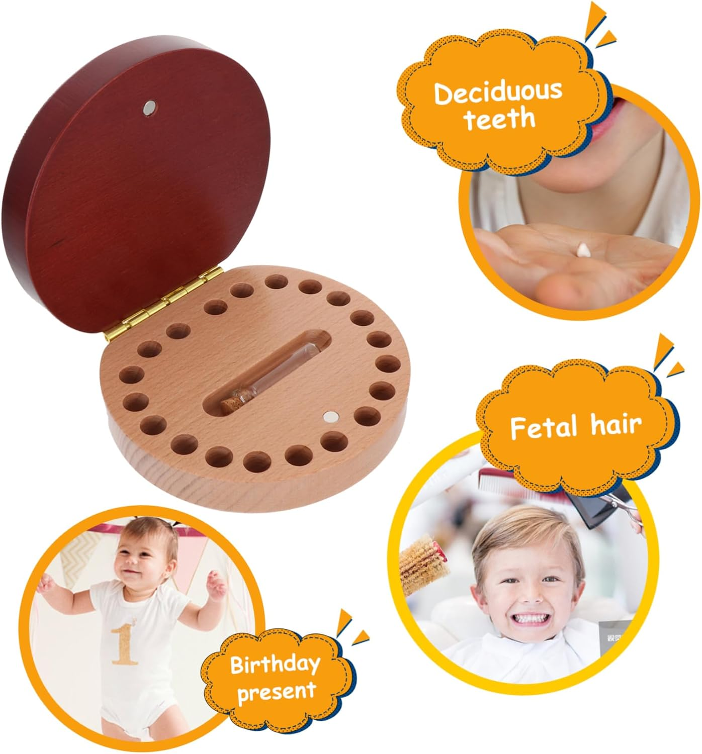 Wooden Dental Box Teeth Saver Keepsake Box for Boy Girl Fairy Holder and Zodiac Collection Organizer image number 1