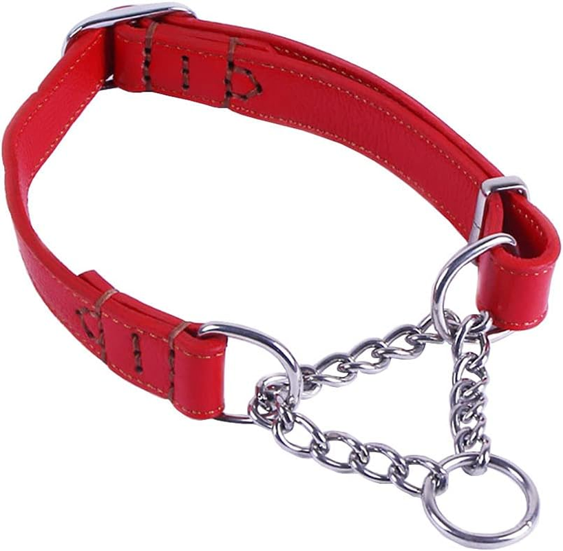 Love Dream Martingale Collars for Dogs, Leather Training Dog Collar, Stainless Steel Chain Anti-Escape No Pull Dog Collar for Medium Large Dogs (M(13.8"-18.9"), Brown)