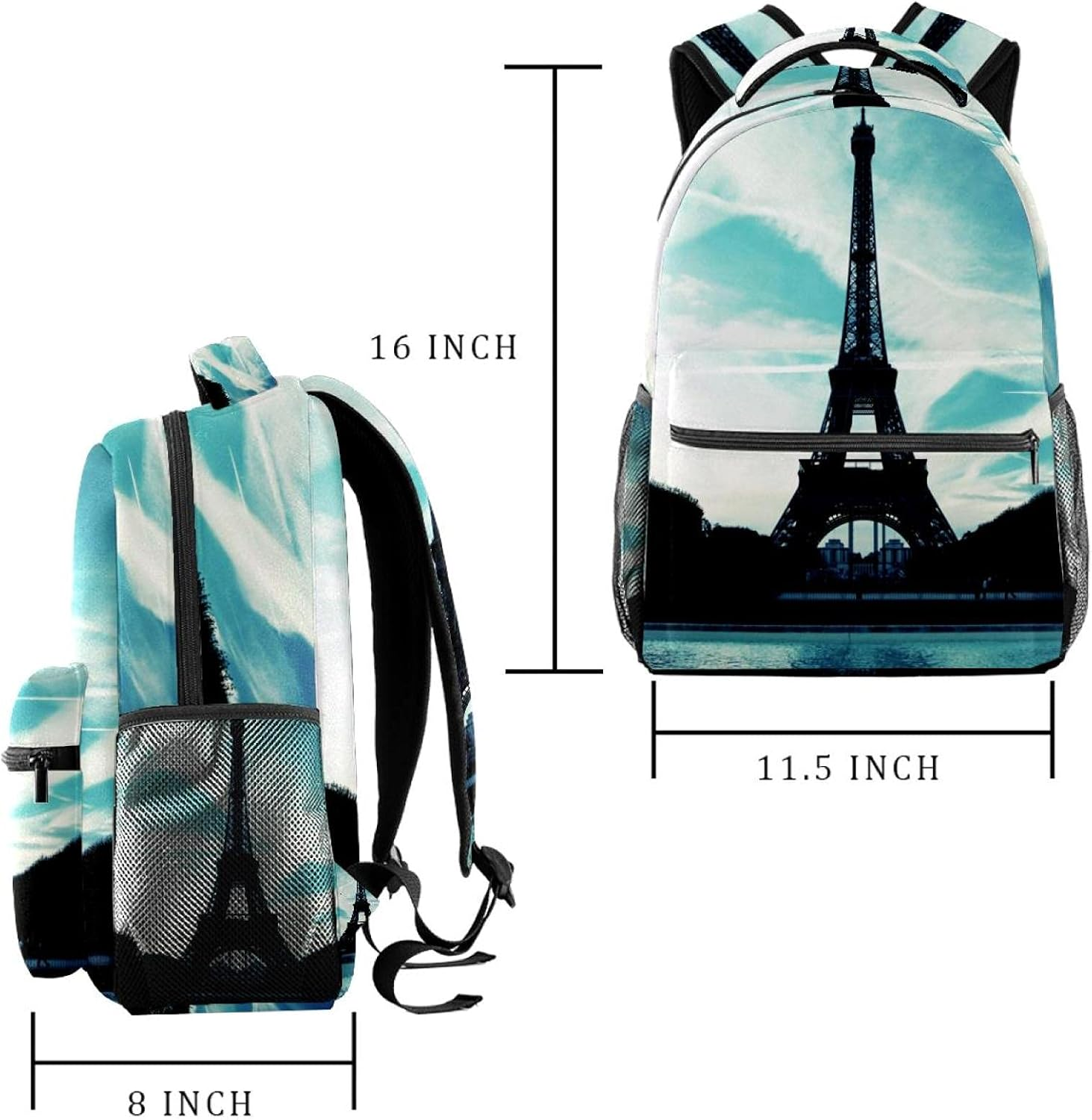 Silhouette Eiffel Tower Backpack Students Shoulder Bags Travel Bag College School Tote Backpacks image number 5