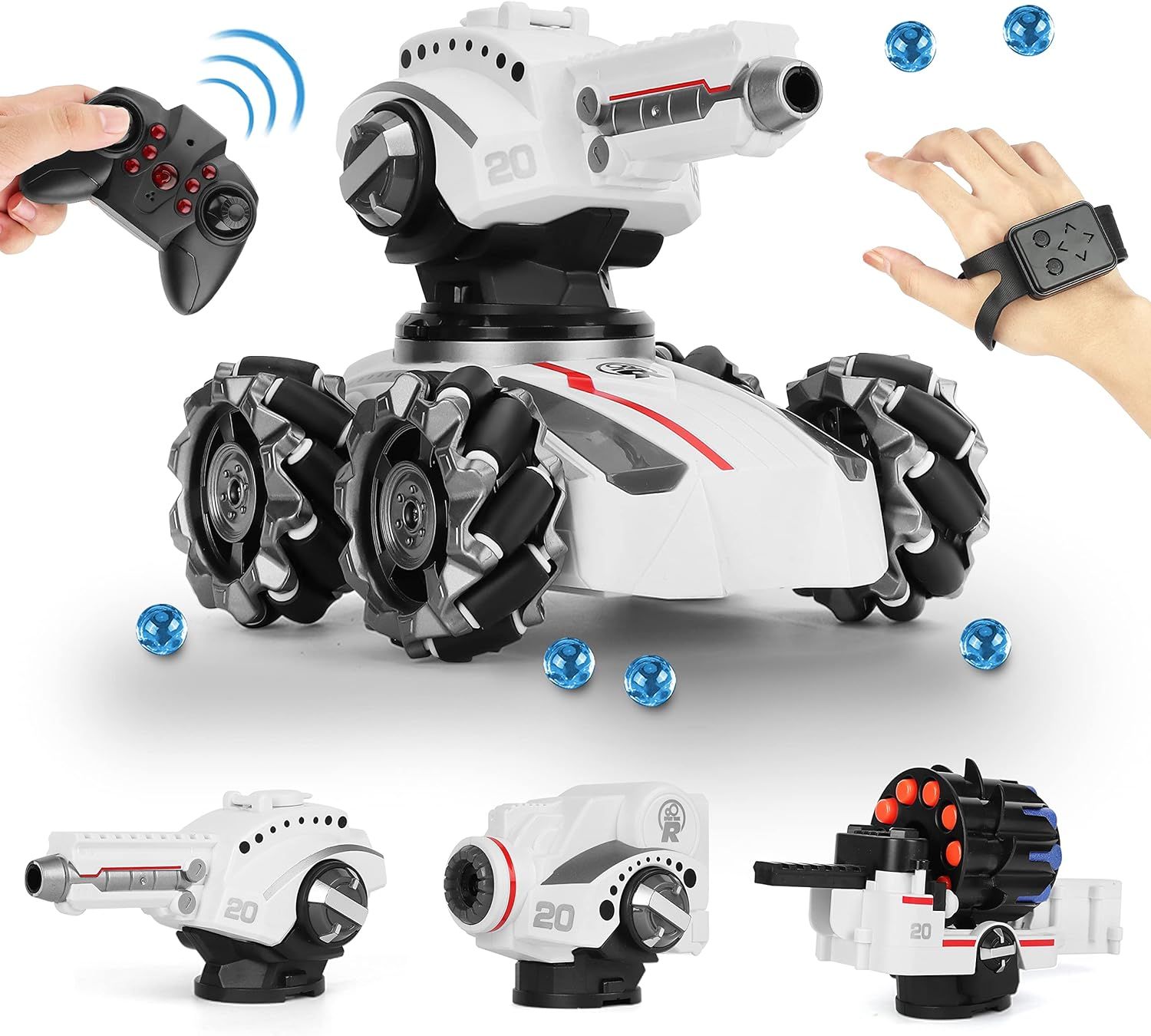 CXJ 3 Head RC Tank Car, Shooting Water Bullets(Bomb) Remote Control Car, Kids 4WD Battle Stunt Car, Blow Bubble, Shoot Foam Darts, 360&deg;Rotating, Leds, Music, Toy Gifts for 6-15 Years Old Boys Girls image number 5