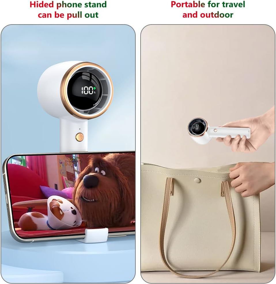 RINGSUN Handheld Fan Rechargeable, Portable Fan with Phone Holder Base, 4000Mah Small Turbo Fan for Home Office Travel Cooling, White - Pink image number 6