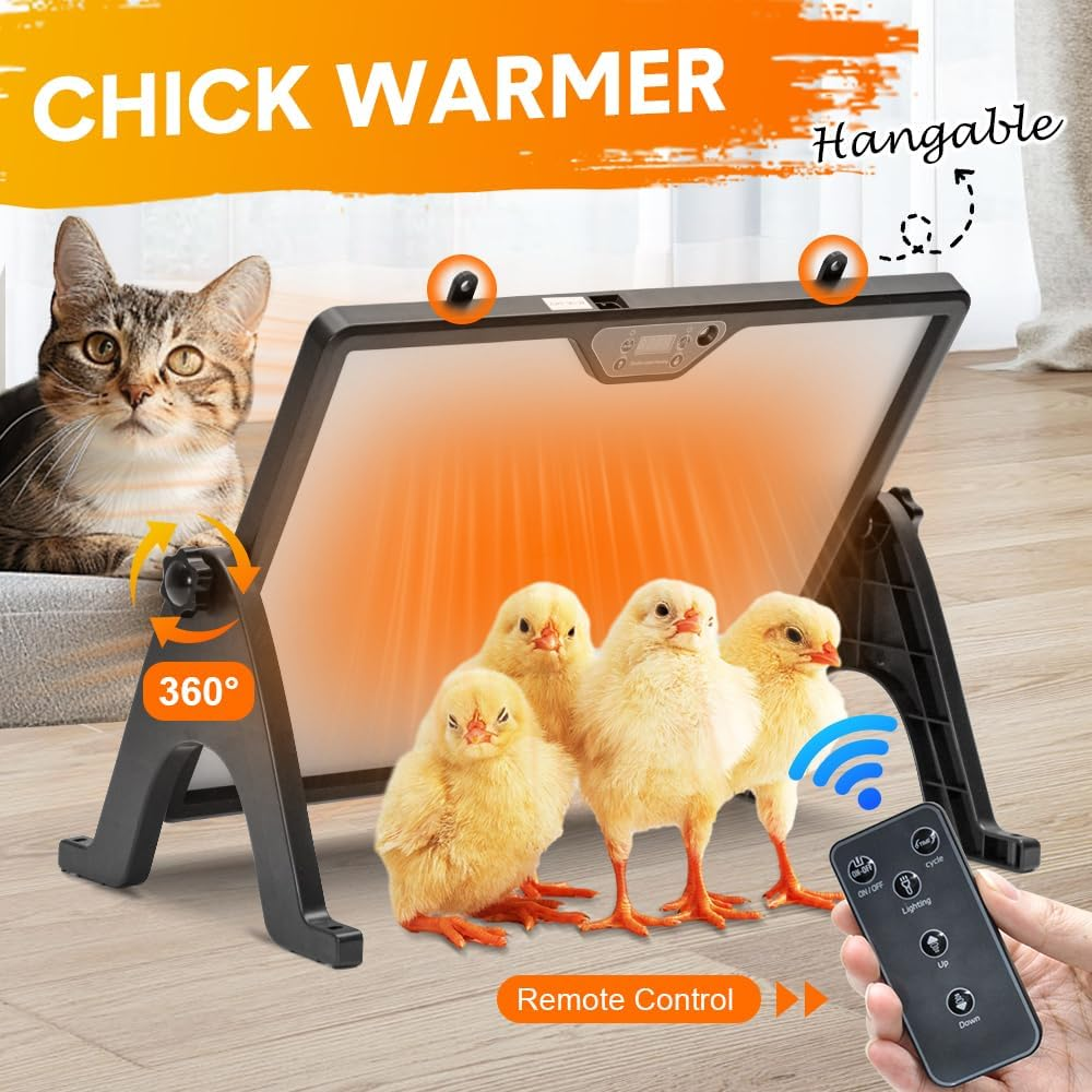 ALSTON Chick Warmer Pet Warmer 220V Dual-Sided Electric Remote Hangable Heating Plate Angle and Temperature Adjustable Chicken Brooder for Poultry Heating image number 1