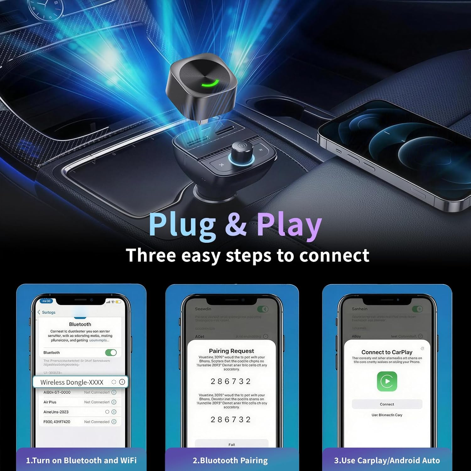 Wireless Carplay Adapter for [Iphone & Android], 50% Smaller, Ultra Compact, Fast & Stable Seamless, 5Ghz Wifi, Plug & Play, Wired to Wireless, 2 in 1 Android Auto Adapter for 2016+ Cars image number 4