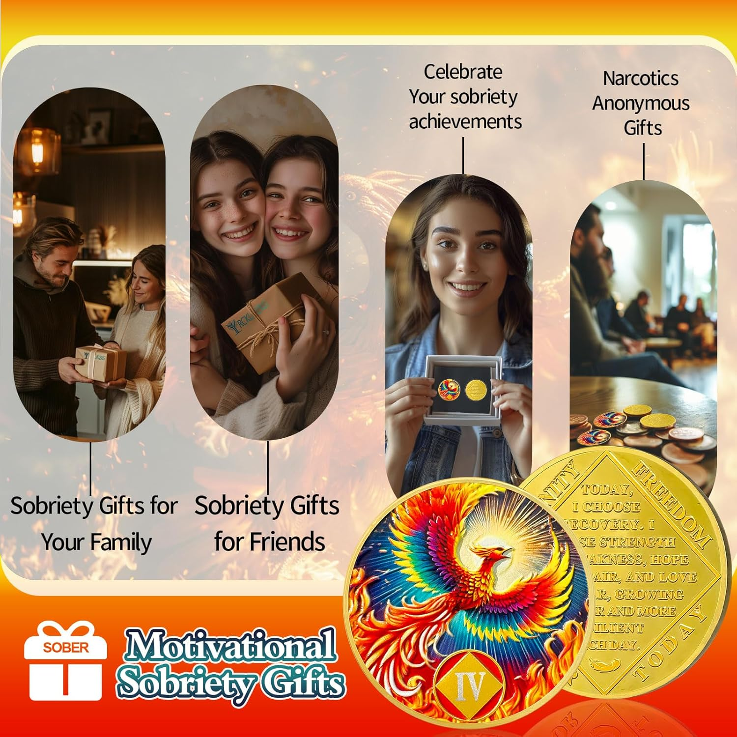 Phoenix of Light 4 Year Sobriety Coin Phoenix NA Sobriety Chip NA Chips and Medallion Narcotics Anonymous Chip AA NA Coin Recovery Chip Sobriety Gifts for Men Women Narcotics Anonymous Gift
