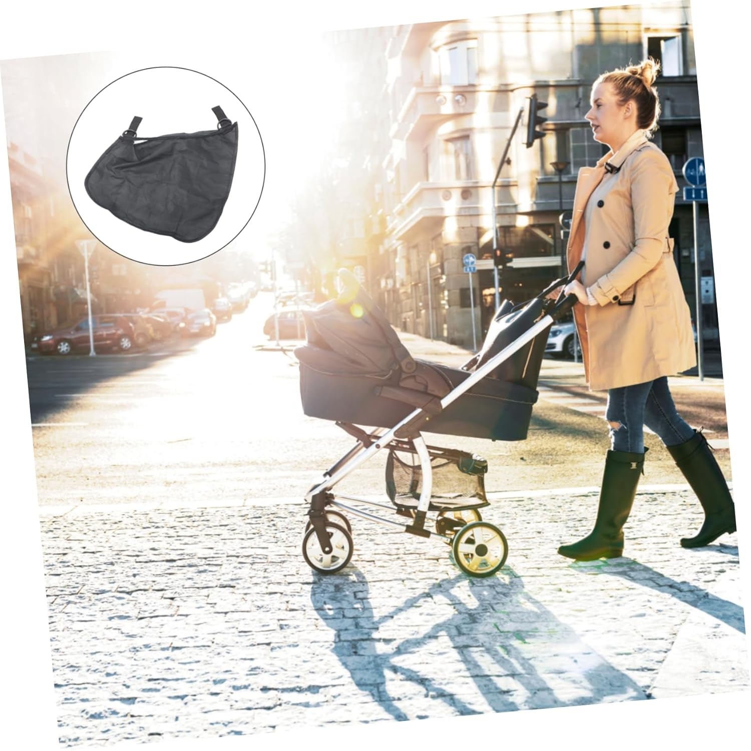 Baby Stroller Diaper Bag Hanging Storage Organizer Mesh Pockets for Toddlers, Portable Stroller Storage Pouch for Diapers and Toys, Black Travel Essential for Outdoor Use image number 6