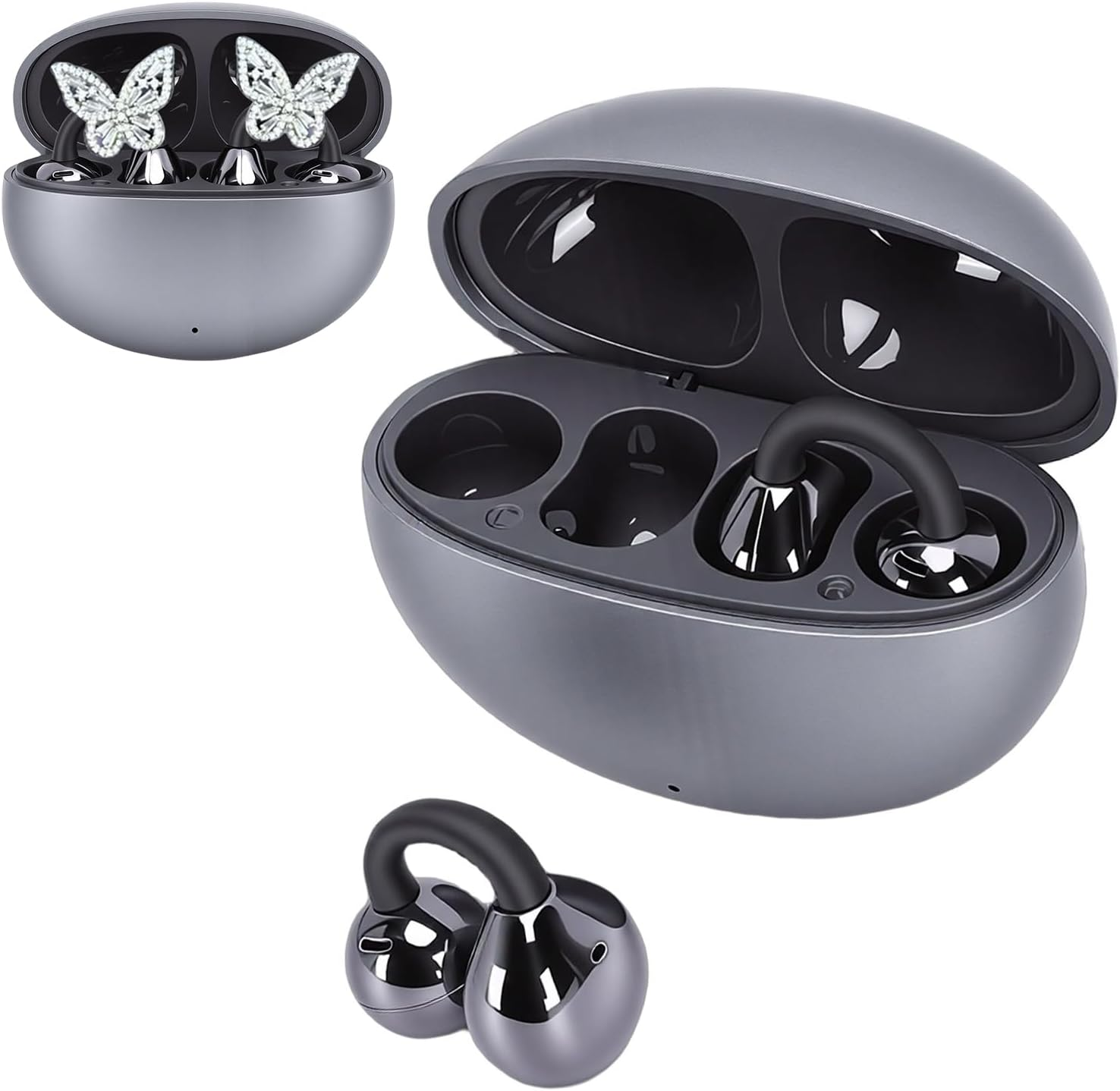 Jewelry Inspired Clip on Earbuds, Portable Wireless Bluetooth 6.0 Noise Cancellation Headphones, for Women Workouts Running Sports image number 5