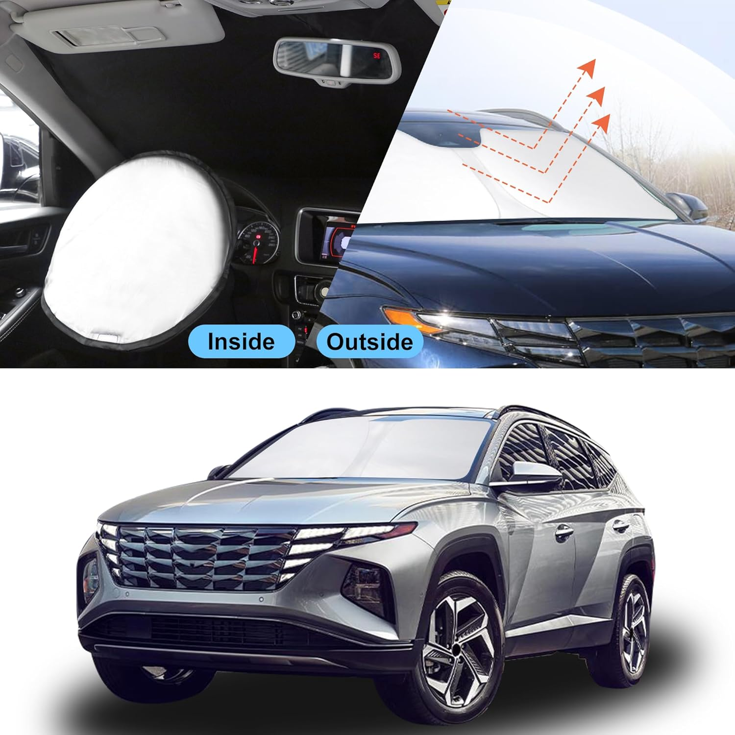 YYCKE Windshield Sun Shade Accessories Compatible with 2022-2024 2025 Tucson for Hyundai Foldable Sunshade Sun Visor Blocks UV image number 4